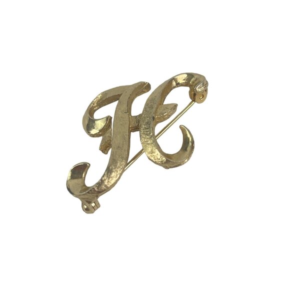 Vintage Gold Tone Monogram Letter H Brooch Pin - Picture 5 of 8